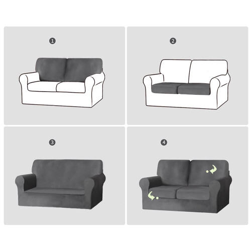 Copridivano/poltrona in velluto, set da 5 pezzi, grigio medio chiaro 2