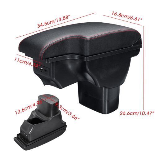 Leather ABS Center Console Storage Box with 3 USB Ports for 1