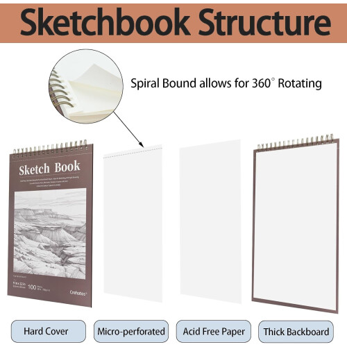 Sketch Book Top Spiral Bound 100 Sheets 68lb Drawing Paper 2