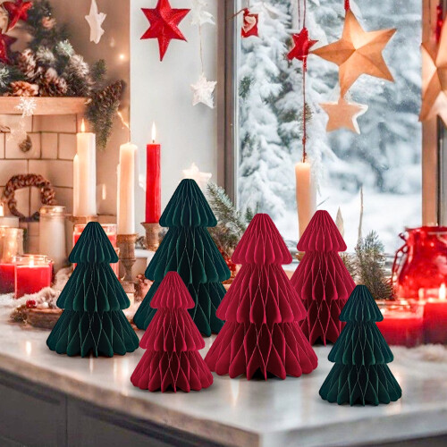 Christmas Honeycomb Tree Centerpiece Red 3 pcs 1