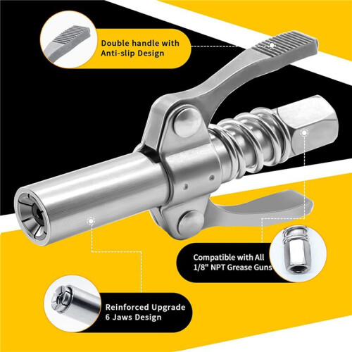 4Pcs Double Handle Grease Nipple Coupler Double Handle Quick Lock Release Grease Ends Couplers Compatible Grease Fitting 2