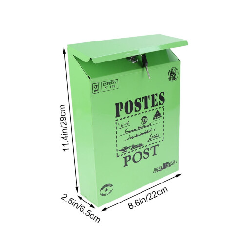 Wall-Mounted Vintage Locking Mailbox Iron Drop Box Green 1