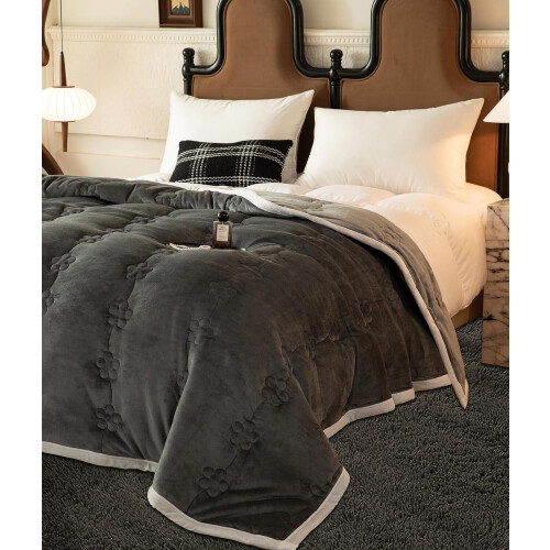 Flannel Fleece Throw Blanket 3-Layer Grey 79x91 Inch 2