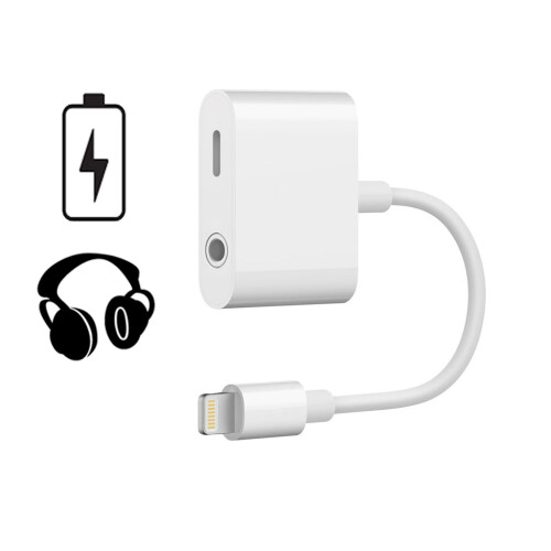 Lightning til 3,5 mm adapter til lyd og opladning, 12W, 10 cm - Hvid