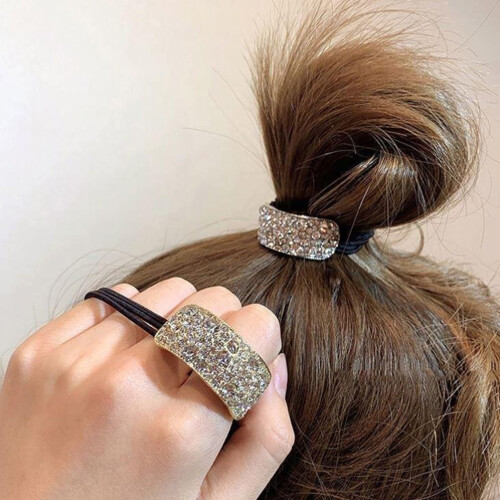 Hair Ties Rhinestone Decor Elastic Ponytail Holders 2 Pcs 1