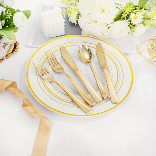 Gold Plastic Utensils Set Heavy Duty 60-Piece 1