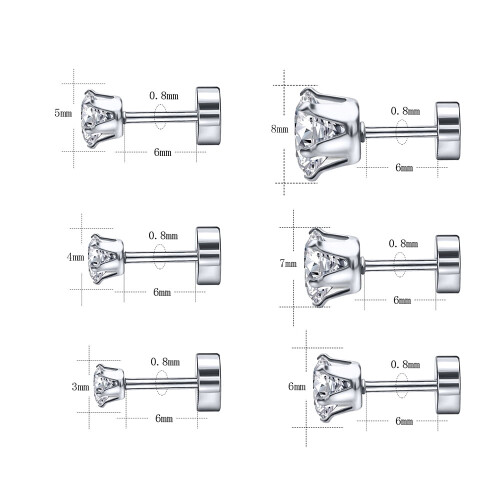 CZ Ear Studs Basic Style Cartilage Piercing 6 Pcs 1