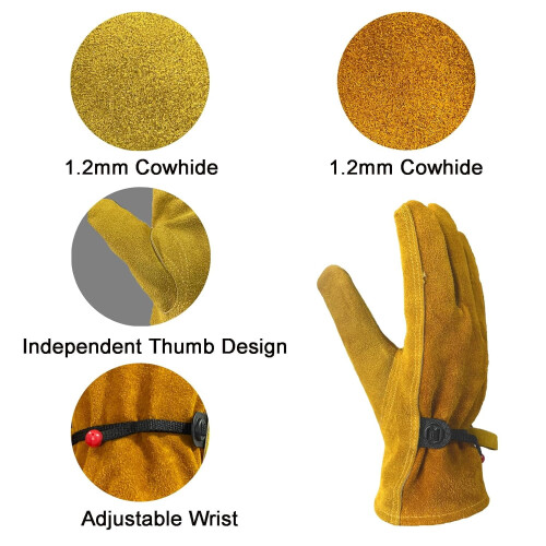 Leather Work Gloves Cotton-Lined Thorn-Proof Large 1