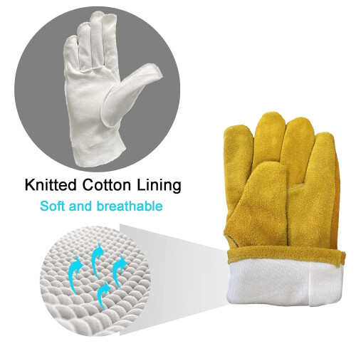 Leather Work Gloves Cotton-Lined Thorn-Proof Large 2