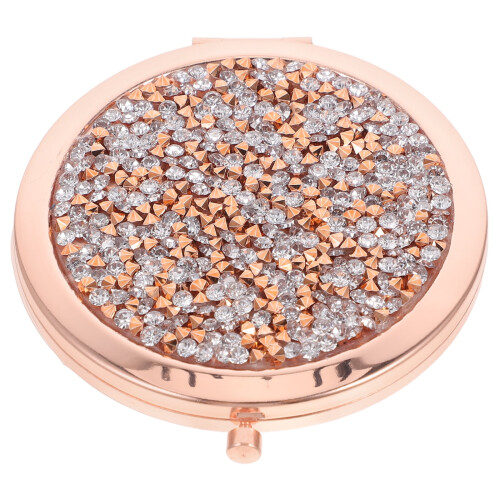Rose Gold Foldable Makeup Mirror with Rhinestones Travel 1