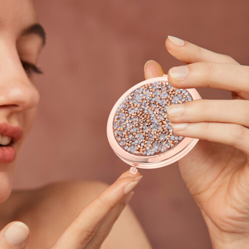 Rose Gold Foldable Makeup Mirror with Rhinestones Travel 2