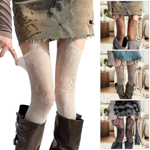 Women's Gothic Lace Suspender Tights with Floral Pattern 1