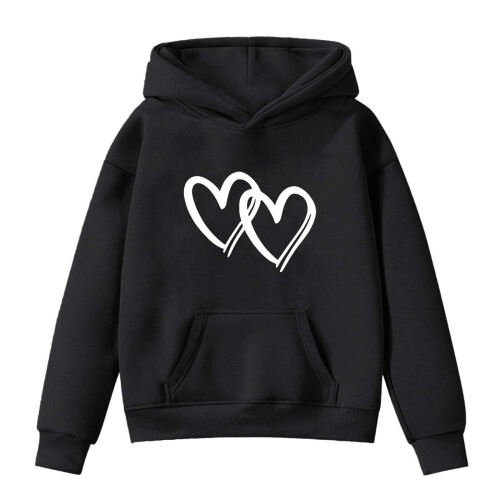 Kids Long Sleeve Pullover Hoodie Letter Print Black 3-4