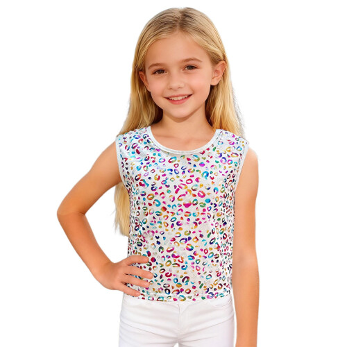 Kids Leopard Glitter Sleeveless Tank Top Multicolor Size 130