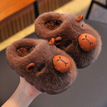 Capybara Fleece Slippers for Kids Warm Indoor Shoes with