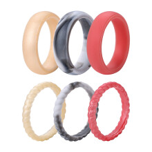Silicone Wedding Ring for Women 3mm Thin Braided 6 Pack