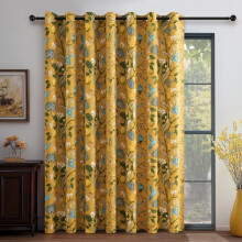 Floral blackout sliding door curtains mustard yellow