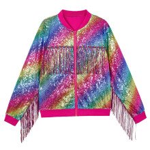 Girls' sequin zip-up jacket long sleeve multicolor