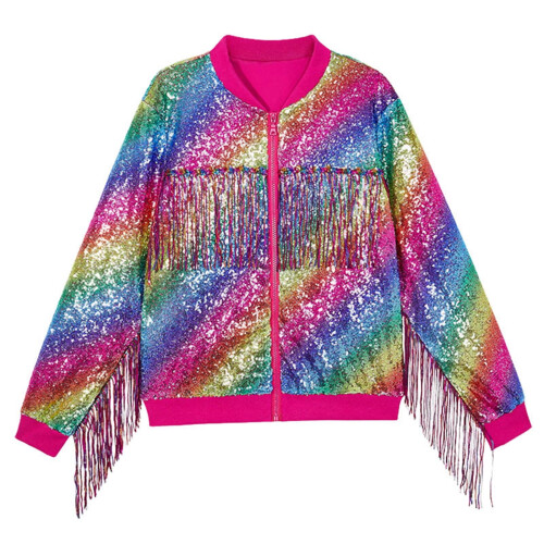 Girls' sequin zip-up jacket long sleeve multicolor