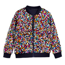 Girls Solid Color Sequin Zip-Up Jacket Black