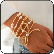 Women's Gold Beaded Pearl Bracelet for Christmas Birthday