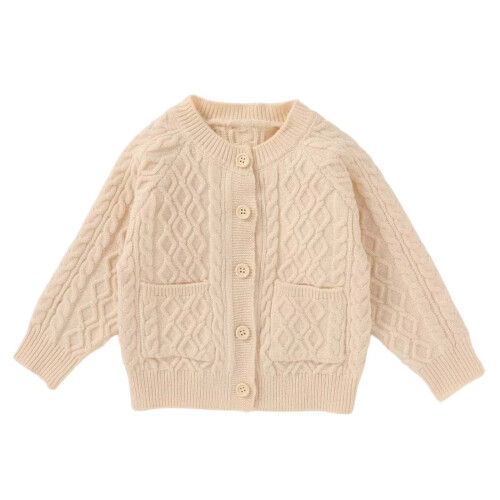Children's Knit Cardigan Beige Button-Front 73