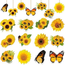 Sunflower Tree Decorations Wooden Yellow Flower Butterfly