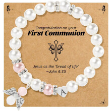 Angel Wings Heart Pearl Bracelet for First Communion