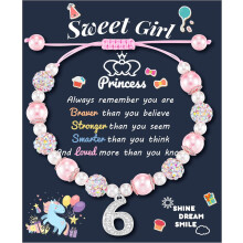 Pink Pearl Rhinestone Lucky Number Bracelet for Girls Ages