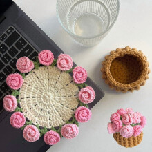 Yiokii crochet coaster kit rose flower bouquet 6 pcs