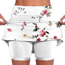 Women's Floral Print Skorts Elastic Mid-Waist Athletic