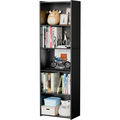 5-Tier Narrow Tall Bookcase Black 52 inch