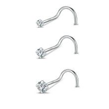 18K Plated Nose Studs Corkscrew Style 3 Pcs