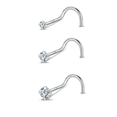 18K Plated Nose Studs Corkscrew Style 3 Pcs