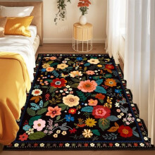 Floral Area Rug 3x5 ft Non-Slip Boho Carpet Black