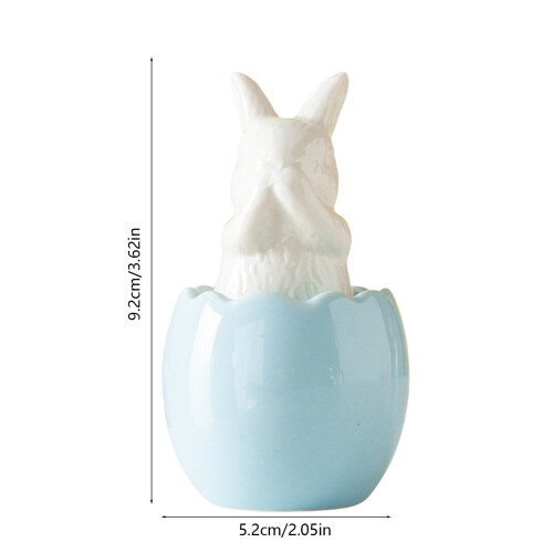 Ceramic Easter Rabbit Figurine Blue Eggshell Glazed 2