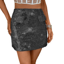 Black sequin midi skirt for women wrap style