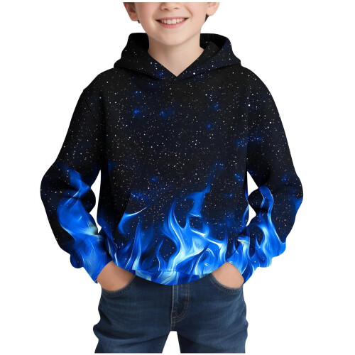 Kids Flame Print Hoodie Long Sleeve Pullover 3-13 Years