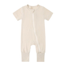 Baby Rompers Front Zipper Short Sleeve Solid Color