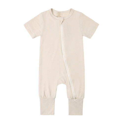 Baby Rompers Front Zipper Short Sleeve Solid Color