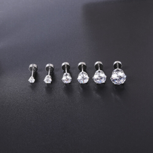 CZ Ear Studs Basic Style Cartilage Piercing 6 Pcs 2