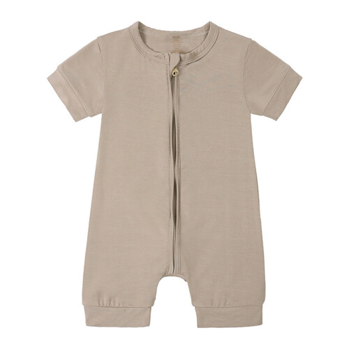 Baby Rompers Solid Color Front Zipper Short Sleeve Jumpsuit