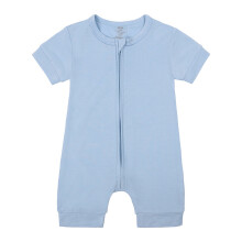 Baby Rompers Solid Color Crewneck Front Zipper One-Piece