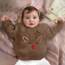 Girls' Hand-Embroidered Knit Sweater Floral Design Soft