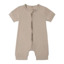Baby Rompers Front Zipper Short Sleeve Solid Crewneck