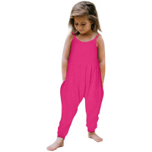 Girls' Soft Sleeveless Overalls with Pockets Ankle-Tied