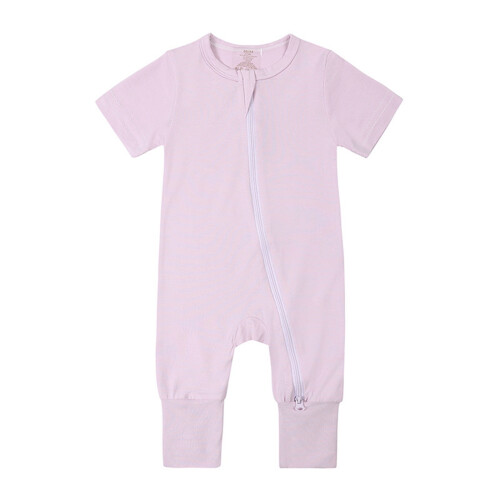 Baby Rompers Front Zipper Short Sleeve Solid Color