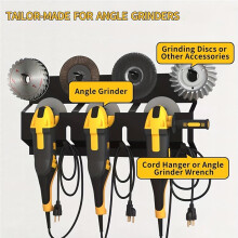 Soporte de Pared para Amoladora Angular con Gancho para Discos, Ideal para Almacenamiento en Garaje o Taller.