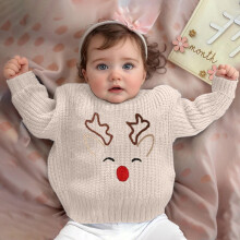 Girls' Hand-Embroidered Knit Sweater Floral Design