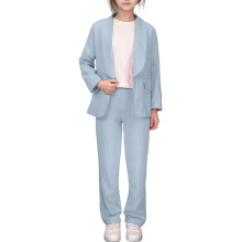 Girls Suit Set Lapel Jacket and Pants Sky Blue 5-6 Years